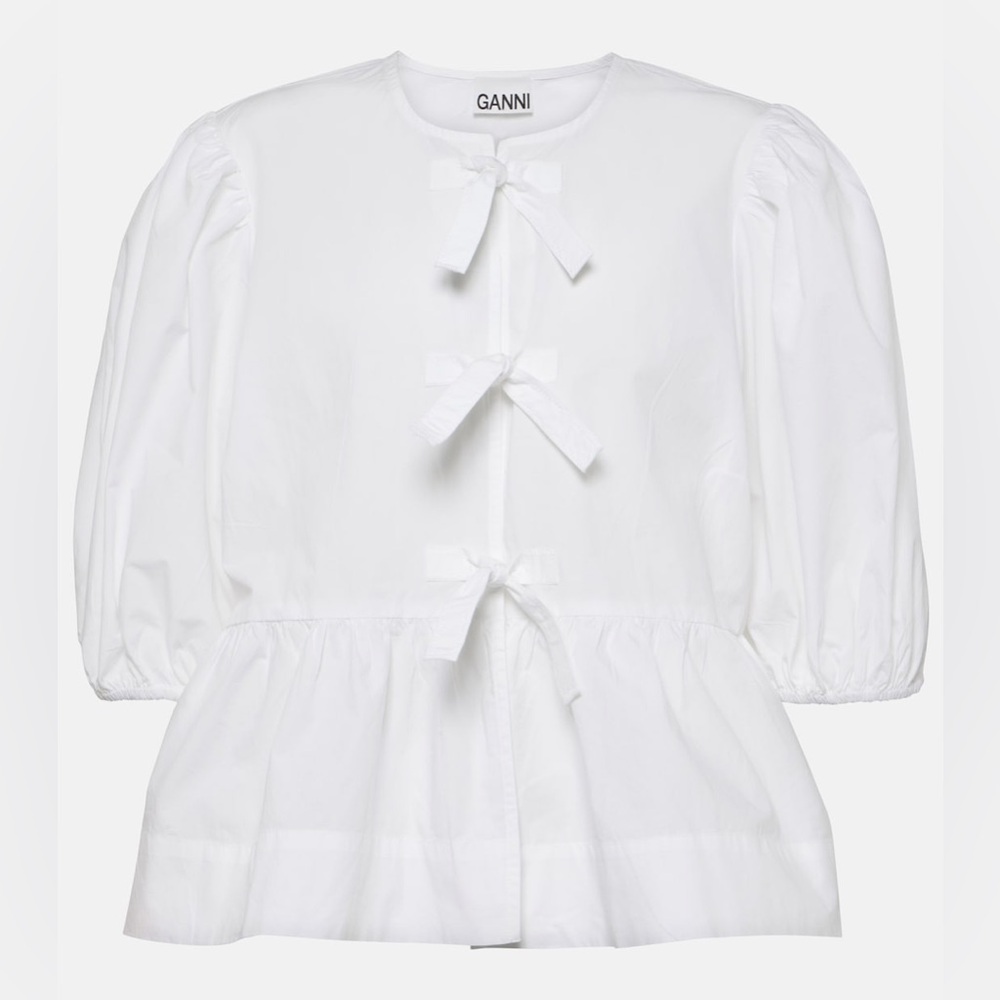 Ganni White Bow Detail Top
